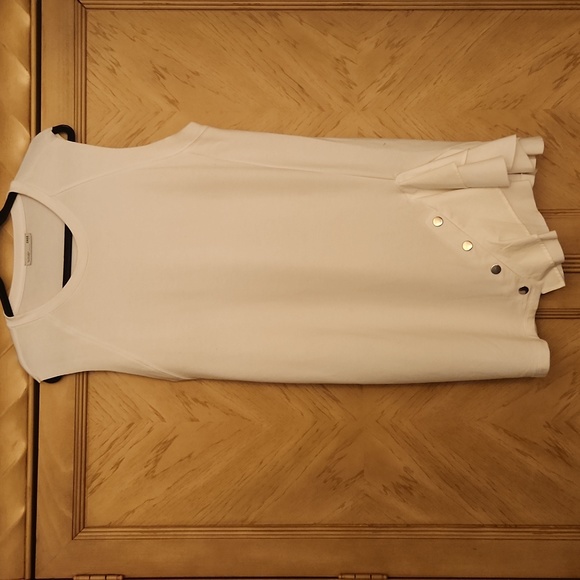 Zara White Ruffle Mixed Media Minimalist Sleeveless Tank Shift Mini Dress L - Picture 8 of 9